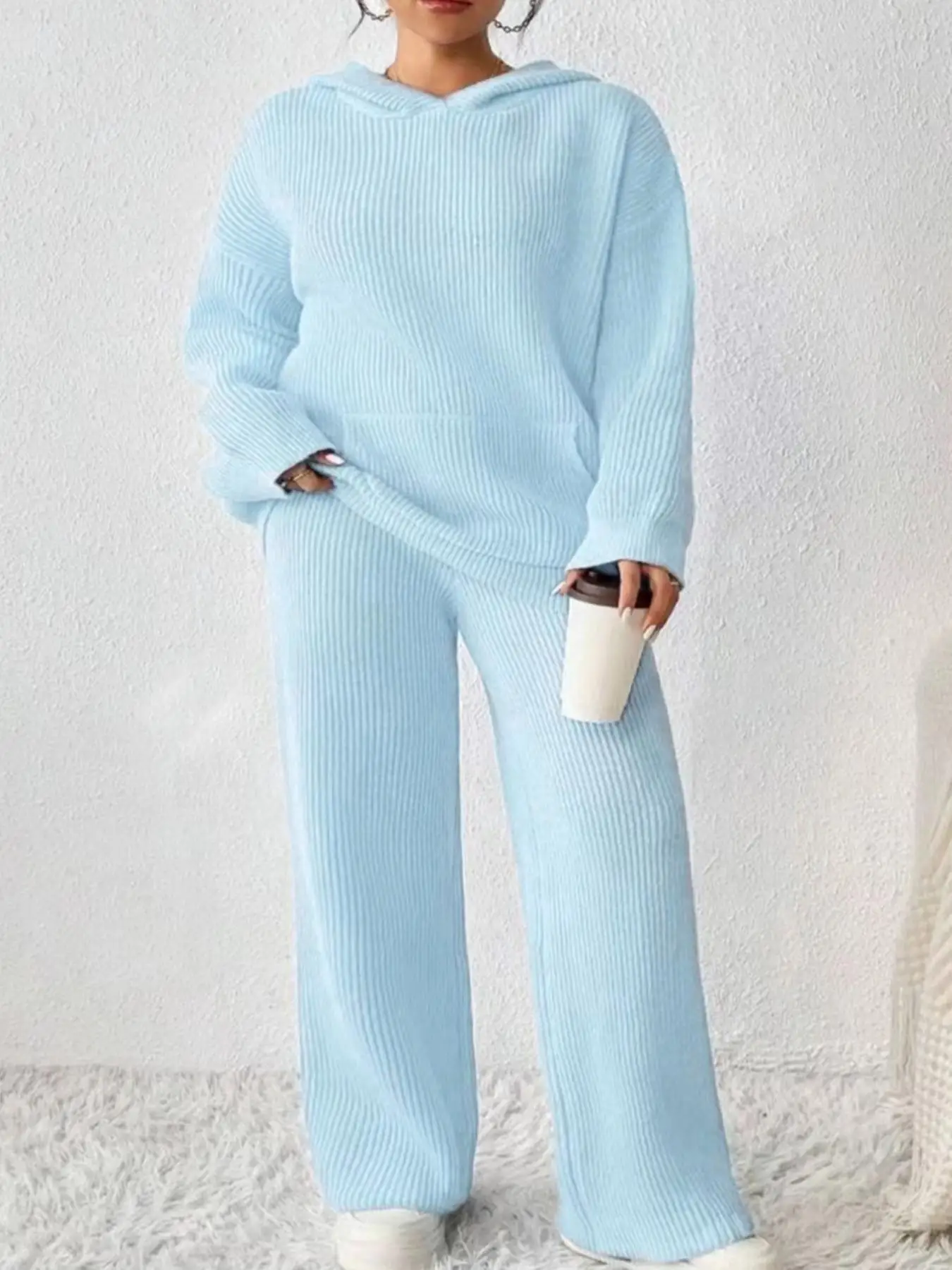 

Plus Size Women's Casual Knitting Set, Loose-Fitting Moderate Thickness for Fall & Winter, Comfortable Everyday Wear for Ages 25