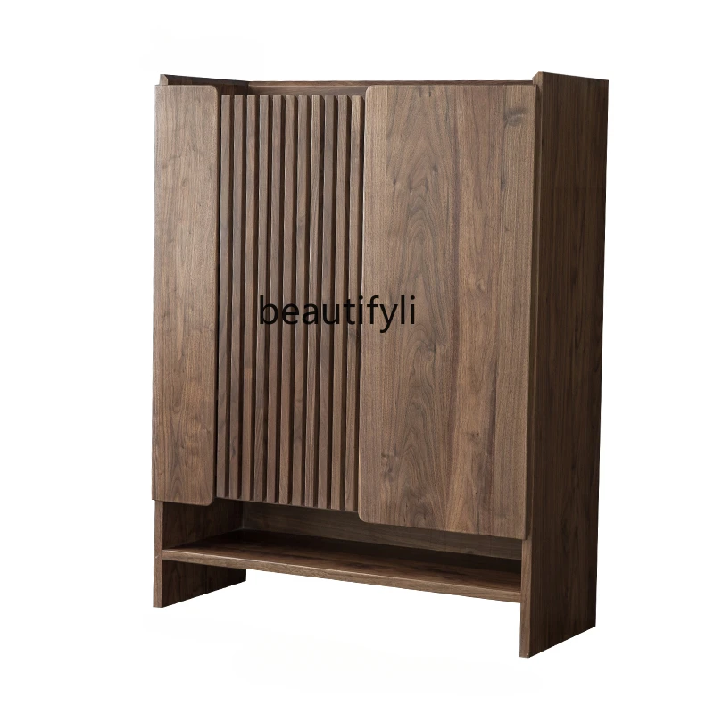 

Custom Nordic Black Walnut Grille Shoe Cabinet Door Modern Cherrywood Foyer Hallway Japanese Entry Lux Storage Entrance Cabinet