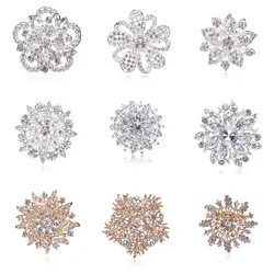 New Gold-color Rhinestone Flower Brooch Women's Popular High-end Corsage Banquet Jewelry Accessories Brooches for Women