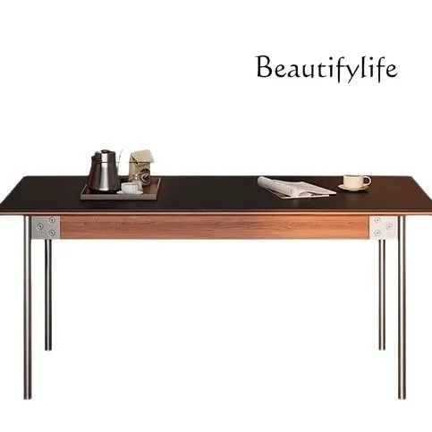 

Medieval rock slab solid wood dining table family high-end new household small apartment American Nordic rectangle