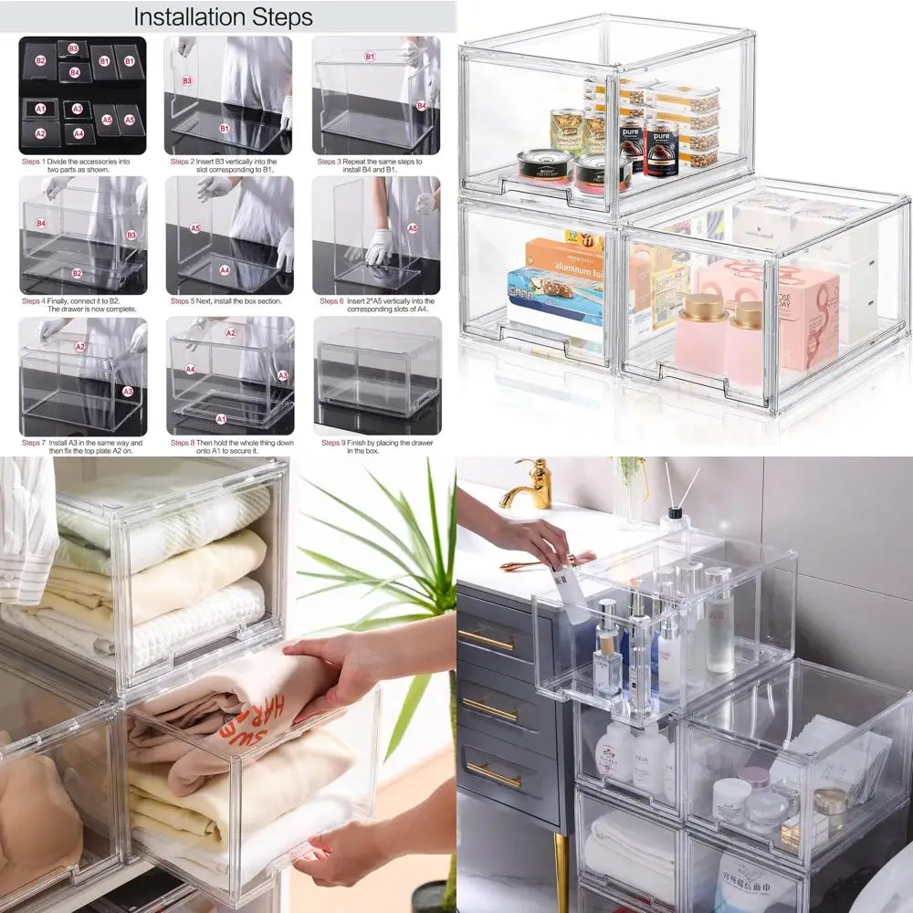 

Штабелируемые прозрачные пластиковые ящики для организации кухни, кладовой, холодильника и морозильной камеры