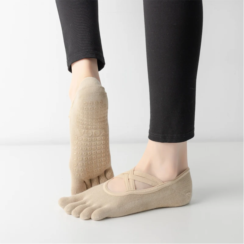 Neue Frauen Anti Slip Pilates Socken Fünf Kappe Silikon Non-Slip Yoga Socke Verband Ballett Tanz Damen Fitness Sport baumwolle Socke – Detail 12