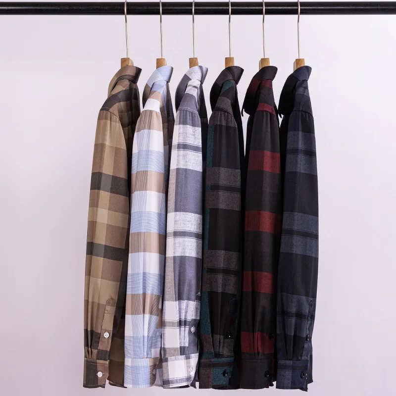 Camisas de manga larga a cuadros para hombre, blusa fina de algodón y poliéster, informal, suave, sin plancha, para uso diario en el hogar, novedad