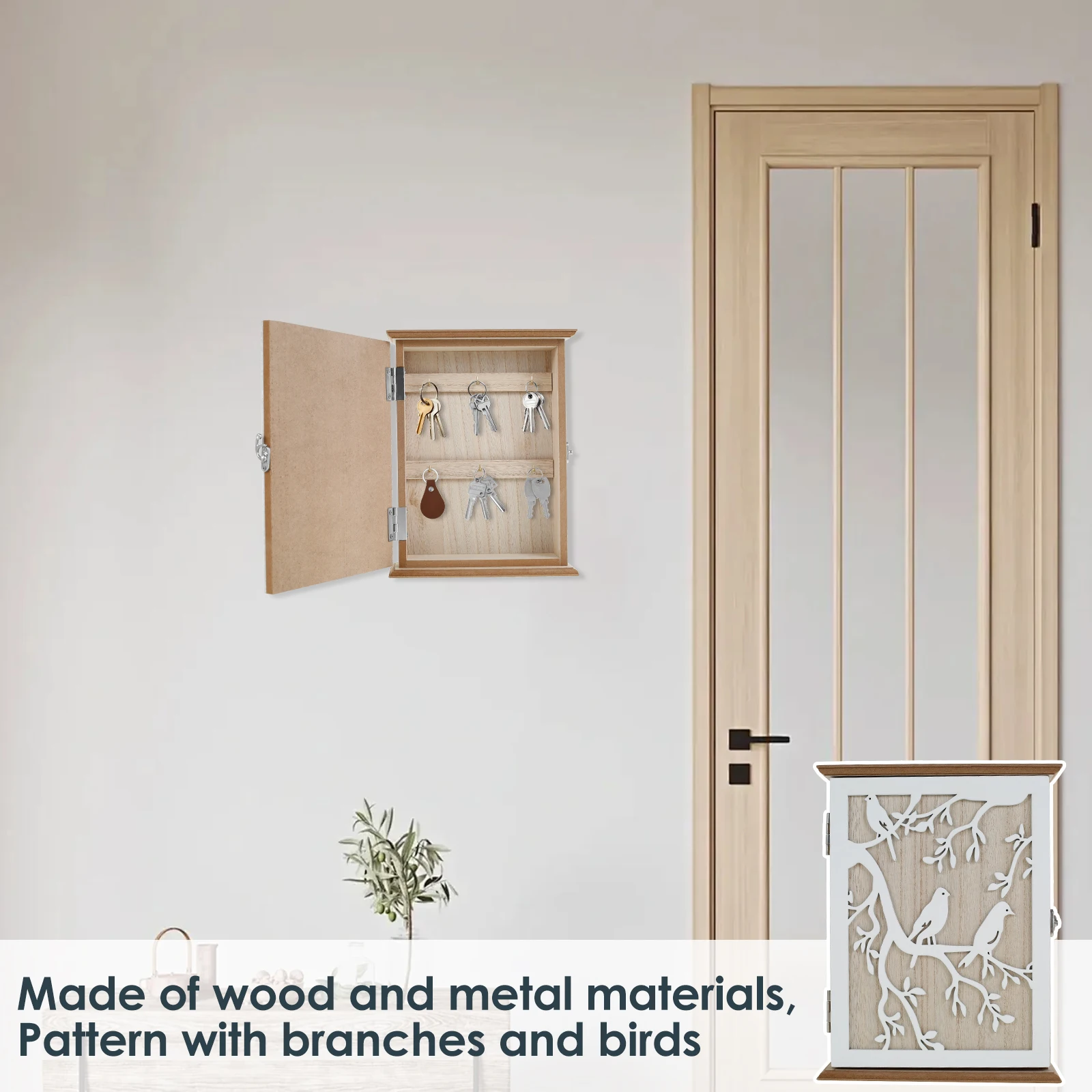 Wood Key Box Decorative Wall Mount Wooden Key Rack with 6 Hooks Key Storage Organizer for Entryway Hallway Office Home Decor