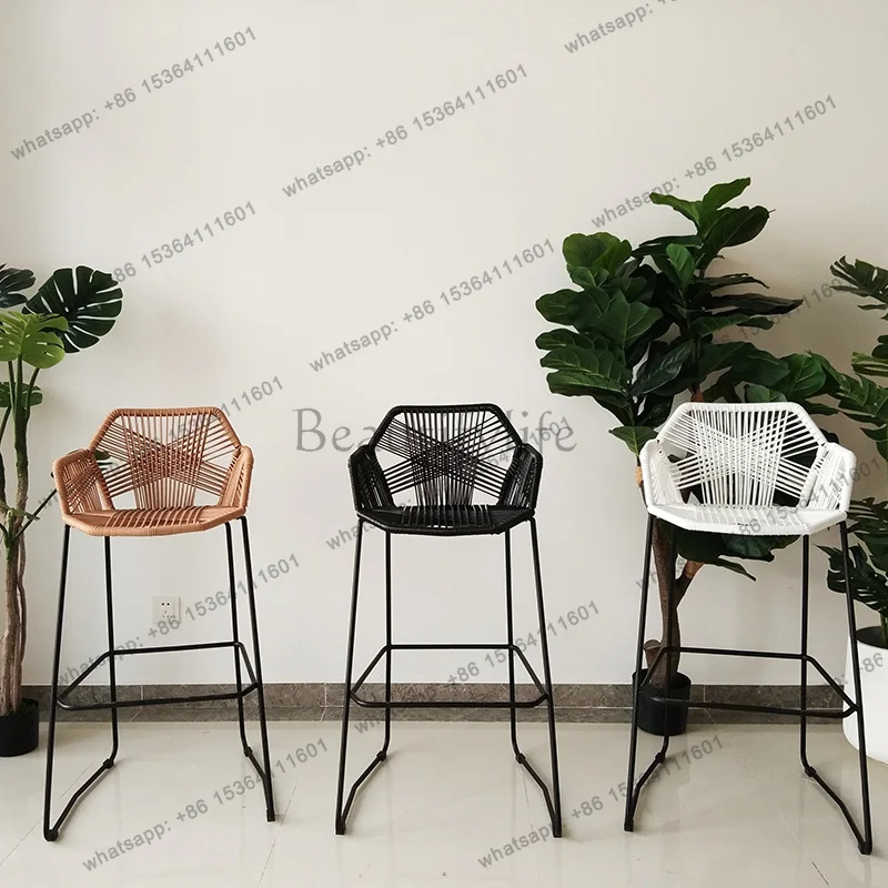 Rattan Reception Bar Chairs Woven Nordic Ergonomic Island Waiting High Chairs Garden Counter Adults Sillas De Bar Home Furniture