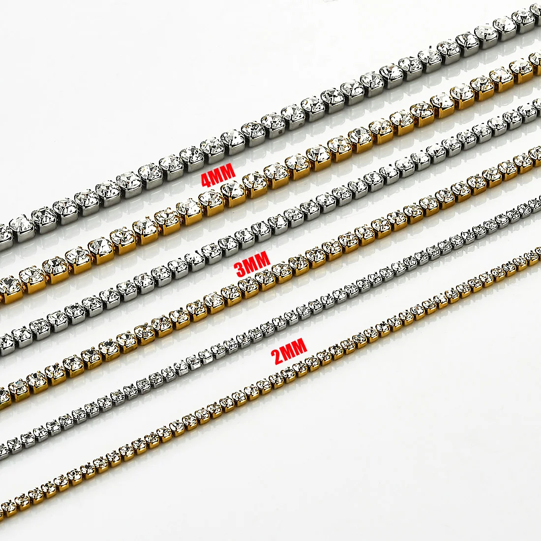 Stainless Steel Shiny Necklace For Men Women Gold Silver Color  Width 2/3/4MM Choker Necklaces With Rhinestones Jewelry Gifts
