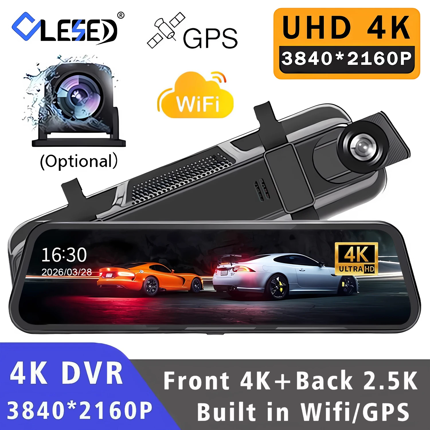 10 Zoll 4K 2160P Dual-Lens Dashcam GPS 5G WiFi Auto-DVR-Spiegel mit IPS-Bildschirm Dashcam-Kamera Fahrtrekorder Rückfahrkamera
