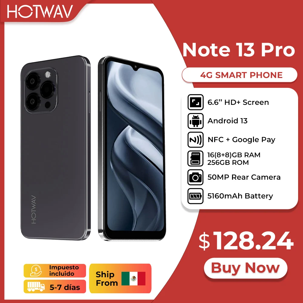 [Ship From Mexico] HOTWAV Note 13 Pro Smartphone 6.6'' HD+ 90Hz 16GB RAM 256GB ROM Mobile Phone 50MP 5160mAh NFC Cellphone