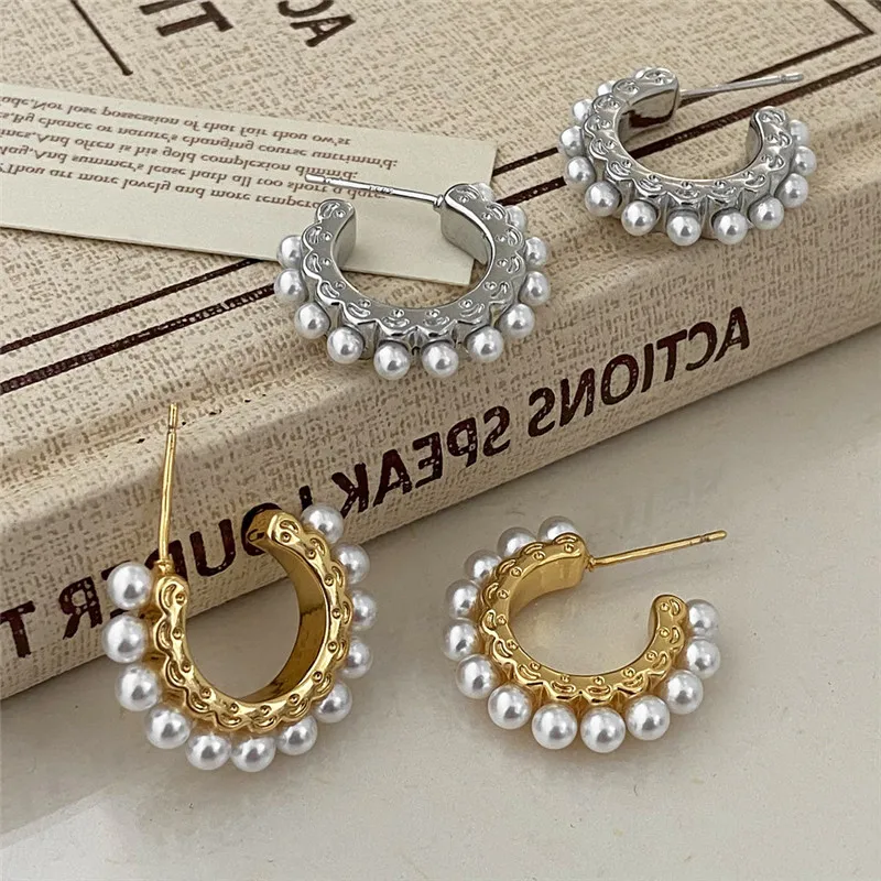 Серьги-гвоздики женские с жемчугом, Металлические Модные индивидуализированные сережки в европейском и американском стиле, дорожные и свадебные аксессуары