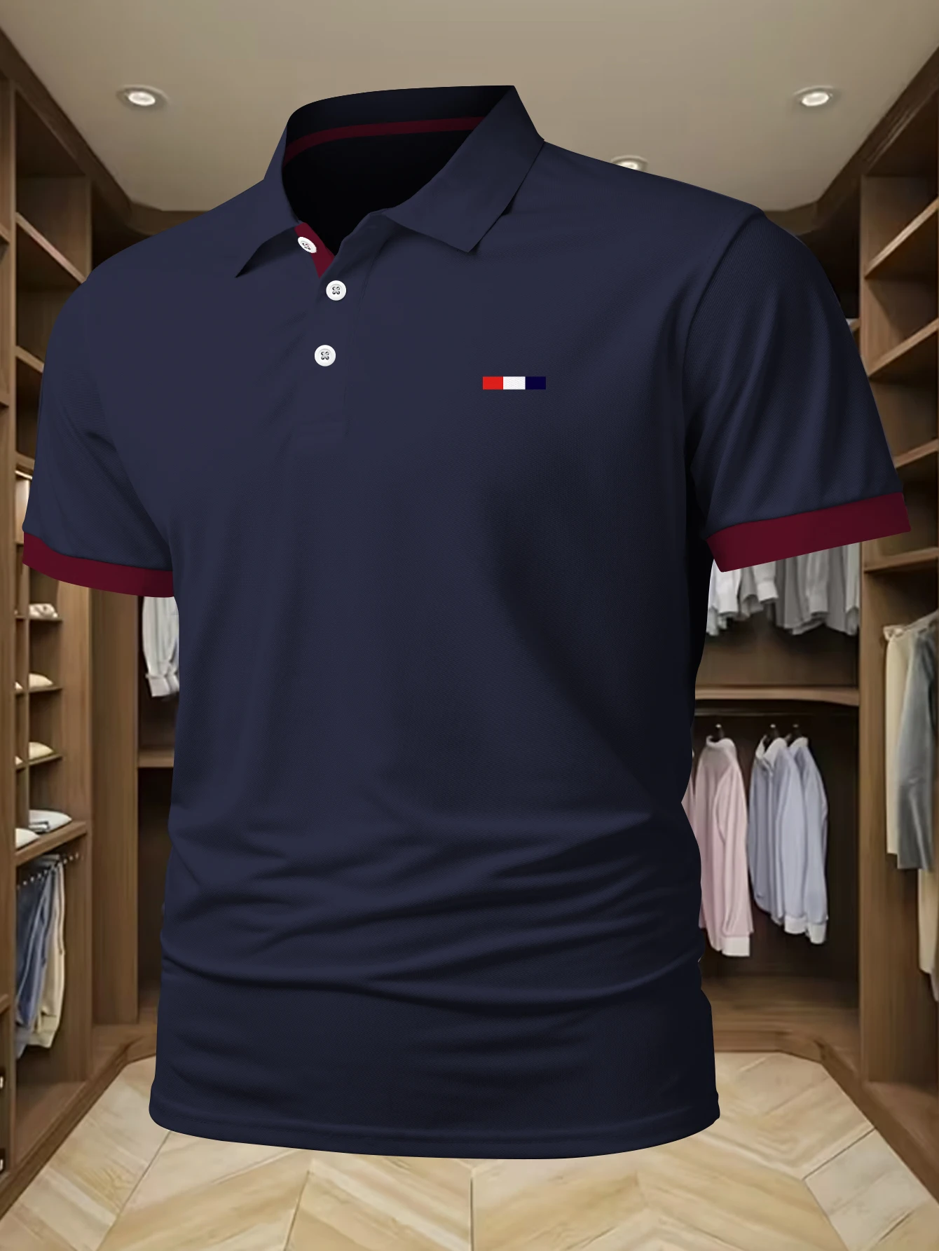 Summer 2026 High-End Men's Casual Polo Shirt Color Block Fit Collar Digital Print Comfortable Breathable Fashionable T-Shirt