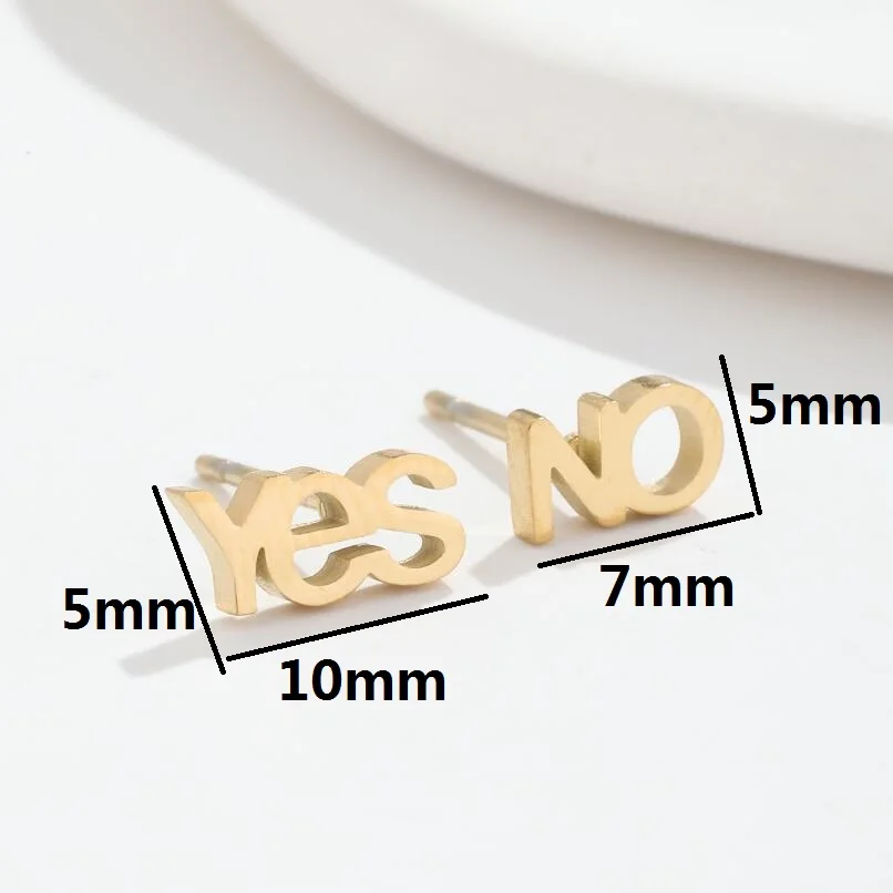 Shuangshuo 2022 New Creative Stainless Steel Trendy Yes And No Letter Stud Earrings for Women Fashion Jewelry Friendship Gift