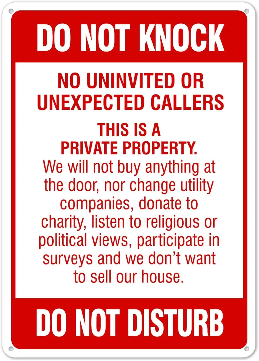 Do Not Knock Do Not Disturb Sign, No Soliciting Sign Facility Signs Metal Safety Sign NO.799 Metal Safety Tin Sign  - Clear Warn