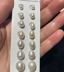 Natural Freshwater Rice Pearl 2A 3A 4A Quality 5x7-10x14mm Loose Beads Half Drilled Hole Drop Pearls for Jewelry Making Earrings