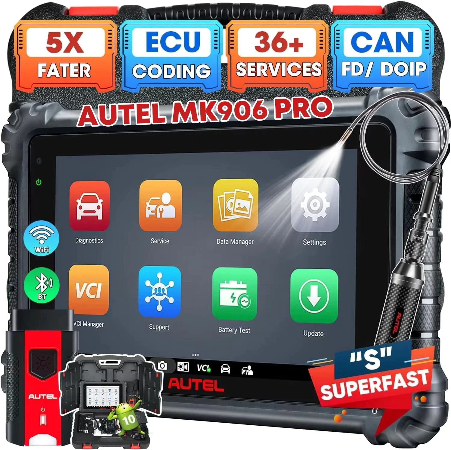 Autel MaxiCOM MK906 Pro Diagnostic Tool Car with MV108S, New Version of MS906 Pro MS906BT MP900BT, ECU Coding Like Elite II MK908P Bi-Directional Scanner, 36+ Services, Auto Scan 2.0, 4G+128G