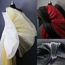 Width 1.4 Meter Bright Pleated Organza Fabric,Sew Wedding Dress And Pants Pleated Mesh Fabrics,DIY Shape Soft Designer Fabrics