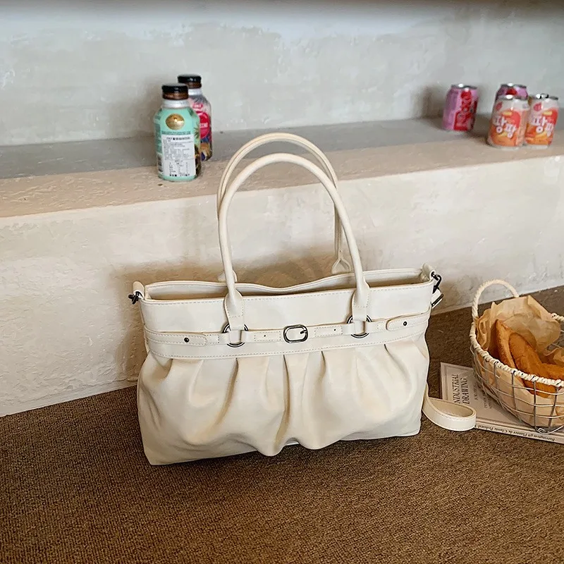 

Корейская стильная сумка-тоут с рюшами для женщин, модная вместительная сумка, универсальная сумка через плечо.