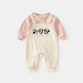 名創優品 Minnie 春季女嬰連身衣吊帶假兩件套戶外連身衣柔軟可愛嬰兒服裝 0-1 歲連身衣 10 最佳銷售 小米妮 - №9