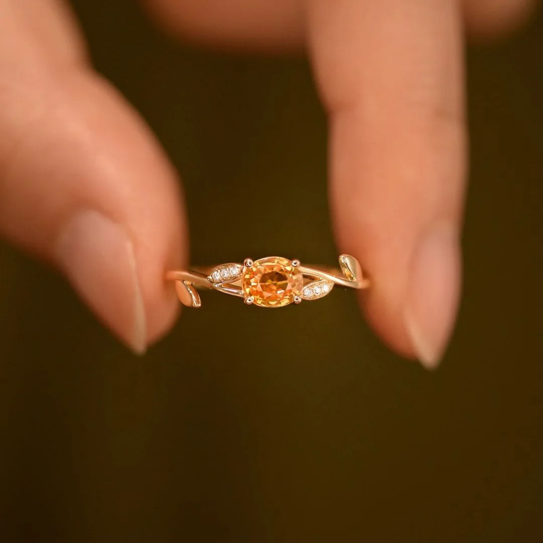 Oval Orange gemstone Tree Branch and Leaf rings for women Adjustable Opening New in Single Diamond Design ring Party Jewelry ﻿