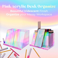 Pen Holder Phone Stand Pencil Holder Iridescent Multi Functional Case 2 Grids Desktop Storage Box for Desk Living Room