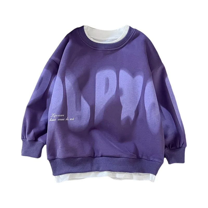 Boys Hoodies Sweatshirts Cotton Tops Outwear 2024 Purple Spring Autumn Kids Sport Uniforms Children\'s Clothing