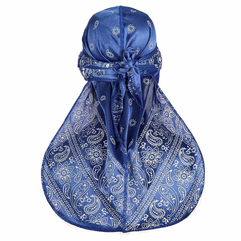 Cetim Durags masculino, Bandana de Hip Hop Boné Pirata, Bandana de Cauda Longa, Turbante de Proteção Capilar, Chapéu Hijab Bonnet