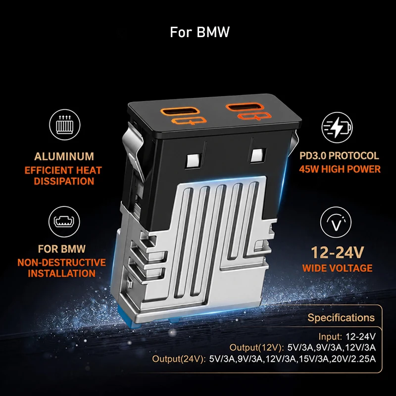 1 Stück Dual PD3.0 USB-C Autoladegerät 45W Schnellladeadapter Steckdosenersatz Telefonladegerät für BMW 3/5/7 Serie X1 X3 X5 – Detail 6