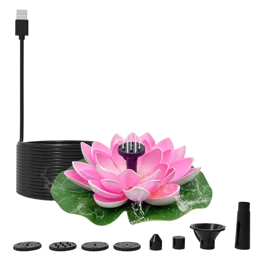 Lotus Shaped USB Fountain Pump for Outdoor Pond Bird Bath Decoration Includes 1 Set with Accessories Ready to Use