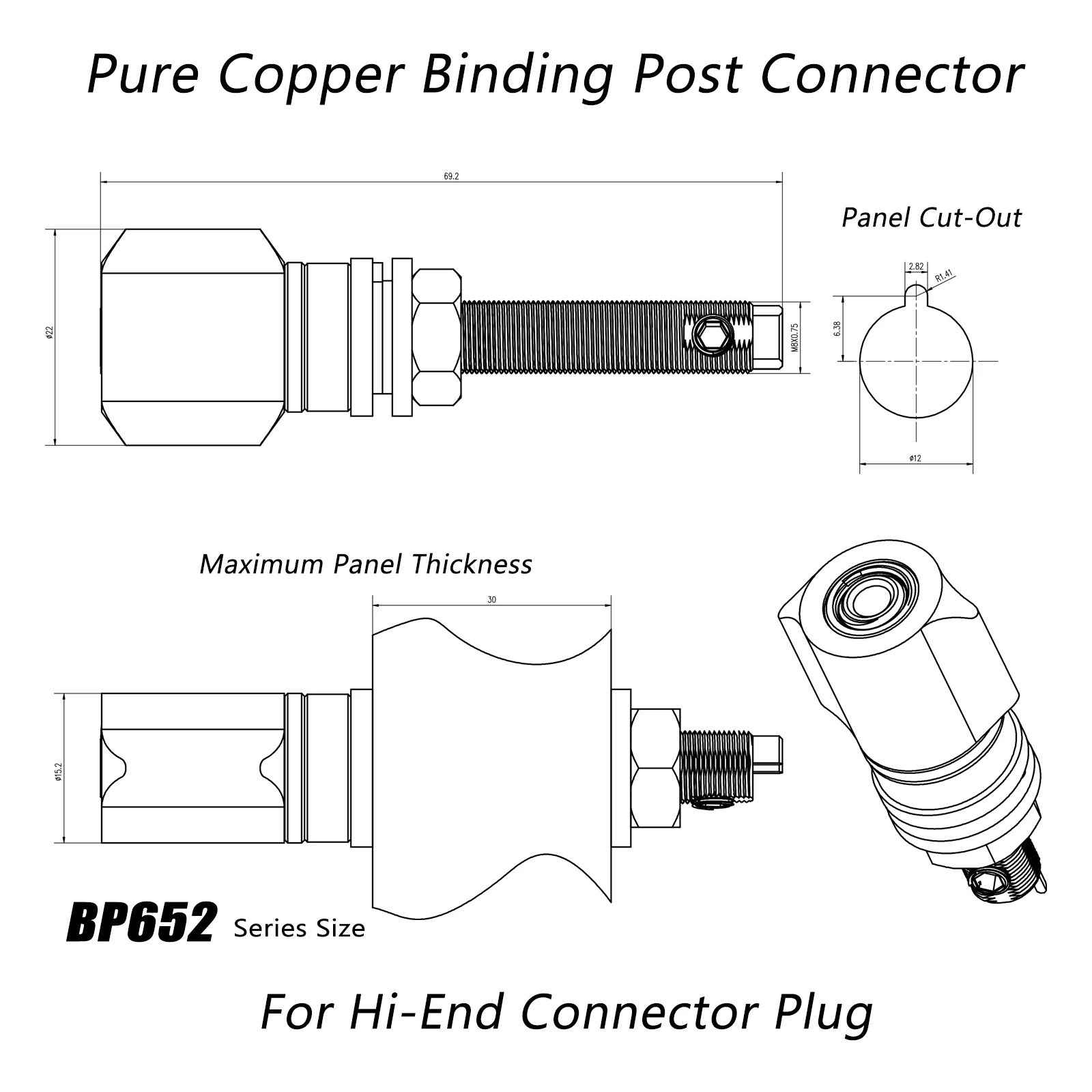 Monosaudio Binding Post Terminal BP652 Reinkupfer Gold- und Rhodiumplattierter Bananenstecker für Verstärker – Detail 1