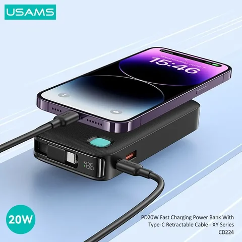 Портативное зарядное устройство USAMS 20W Power Bank 10000mAh с быстрой зарядкой PD, SCP, FCP для телефонов, ноутбуков, планшетов и Mac.