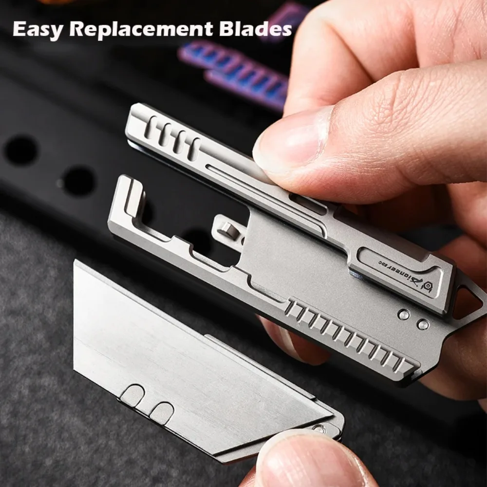 BHBT Titanium alloy Utility Knife Multitool Outdoor Camping Knife Portable Open Box Knife Gift 10pcs Interchangeable SK5 Blades