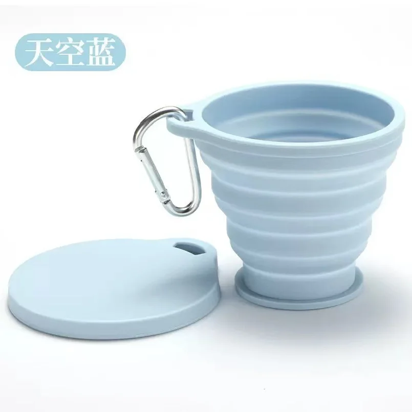 180ML Folding Cup Mini Retractable Cup Silicone Portable Teacup Outdoor Travel Coffee Telescopic Drinking Mug with Lid