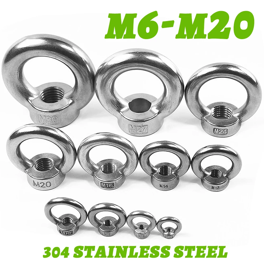 304 Stainless Steel DIN582 Eye Nut M6-M20 Heavy-Duty Lifting Ring Nut Marine Industrial Hardware