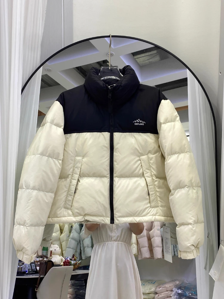 Doudoune d'hiver américaine pour femme, parka courte décontractée, col montant coréen, chaud et épais, manteau bouffant en canard blanc, vêtements d'extérieur, nouvelle collection 2025