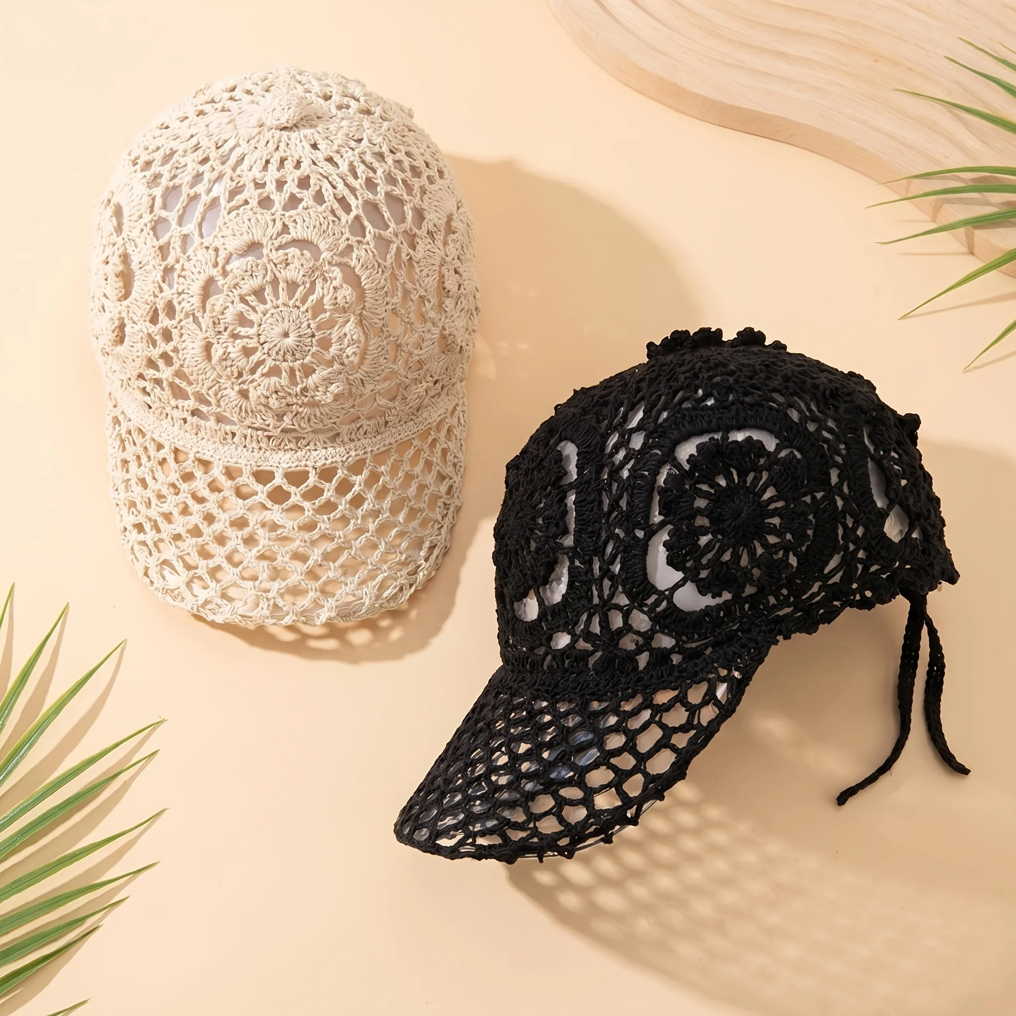Summer Openwork Hand-crocheted Baseball Cap Retro Breathable Sun Hat Adjustable Versatile Baseball Cap