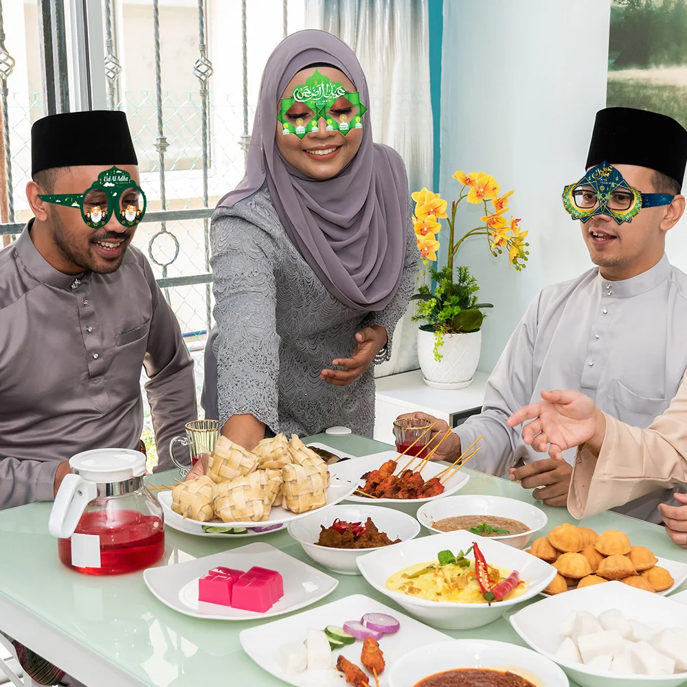 6pcs Happy Eid Mubarak Paper Glasses 2025 Eyeglasses Frame Photo Booth Props Party Decorations Ramadan mubarak Supplies