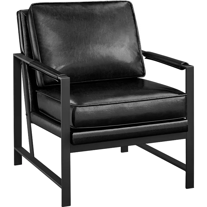 

Retro Leisure Accent Chair with Extra Soft Padded and Cushion, Modern Reading Arm Chair with Black Metal Frame