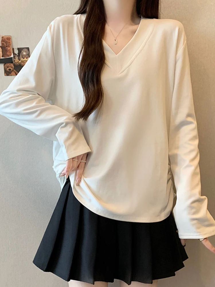 

Slimming Long Sve T-irt Women's Winter New Sle White Loose Base irt Top Faionable Inner Wear Commute Sle Loose Fit