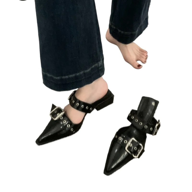 

2026 Women Flat with Shoes Designer Luxury Buckle Fashion Ladies Flats Shoes Slingback Pointed Toe Casual Female Sandals Mules