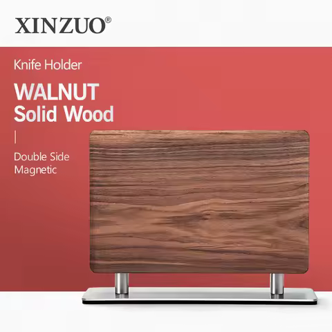 XINZUO Walnut Solid Wood With 430 Stainless Steel Kitchen Magnetic Knife Holder Easy Storage Double Side Design Tightly Packaged