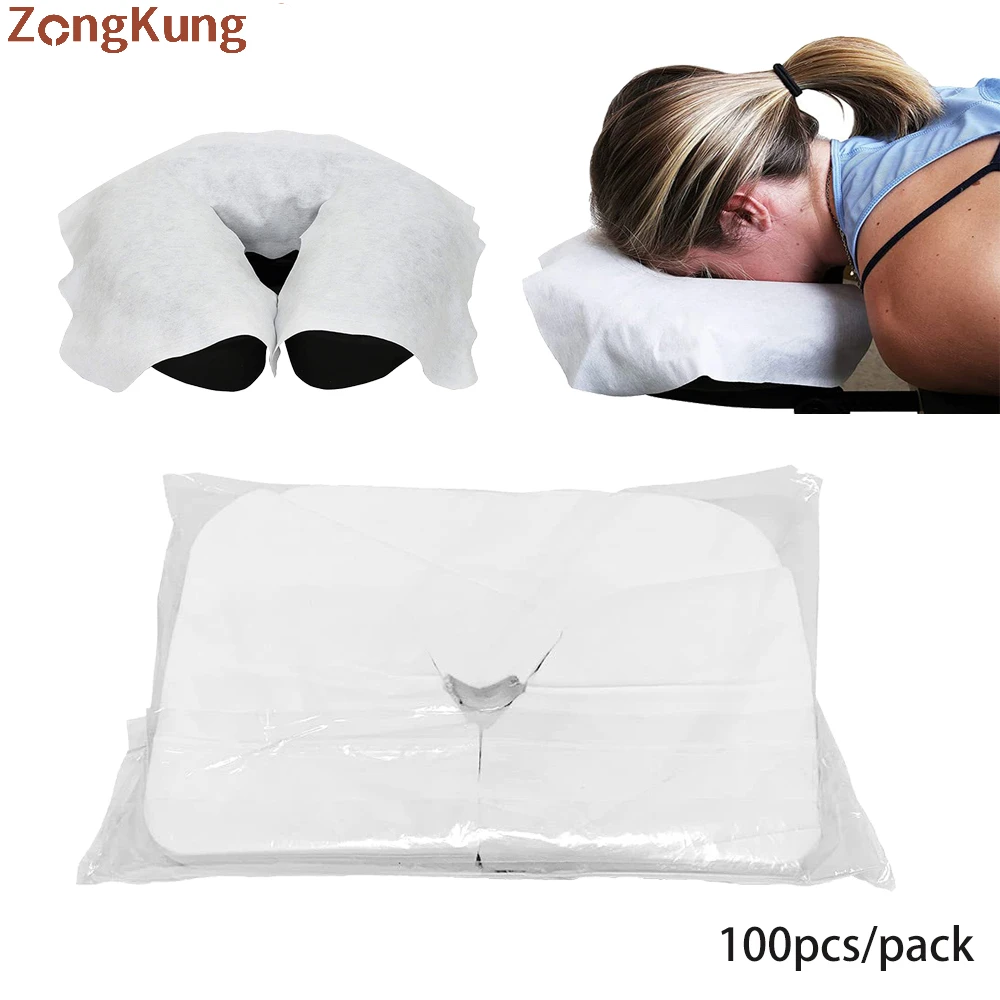 100Pcs SPA Face Massage Pad Beauty Salon Massage Headrest Pad Disposable Non-Woven Fabric Pillow Towel Cover Face Skin Care Tool