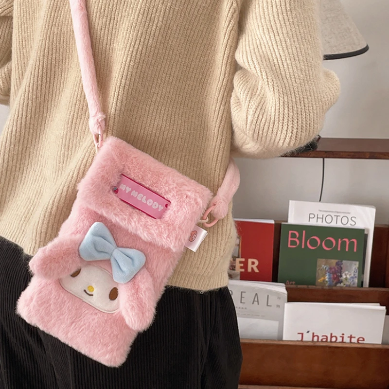 Sanrio three-dimensional mobile phone bag my melody plush peppa pig cinnamoroll Melody plush cross-body small bag cutecoin purse