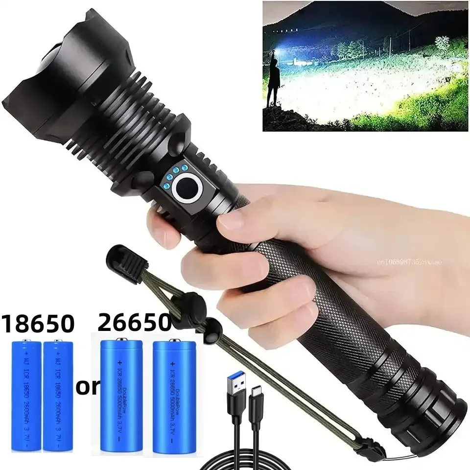 

Rechargeable LED Flashlights 90000 Lumens Super Bright Zoomable Waterproof Flashlight with 3 Modes Powerful for Camping Hiking