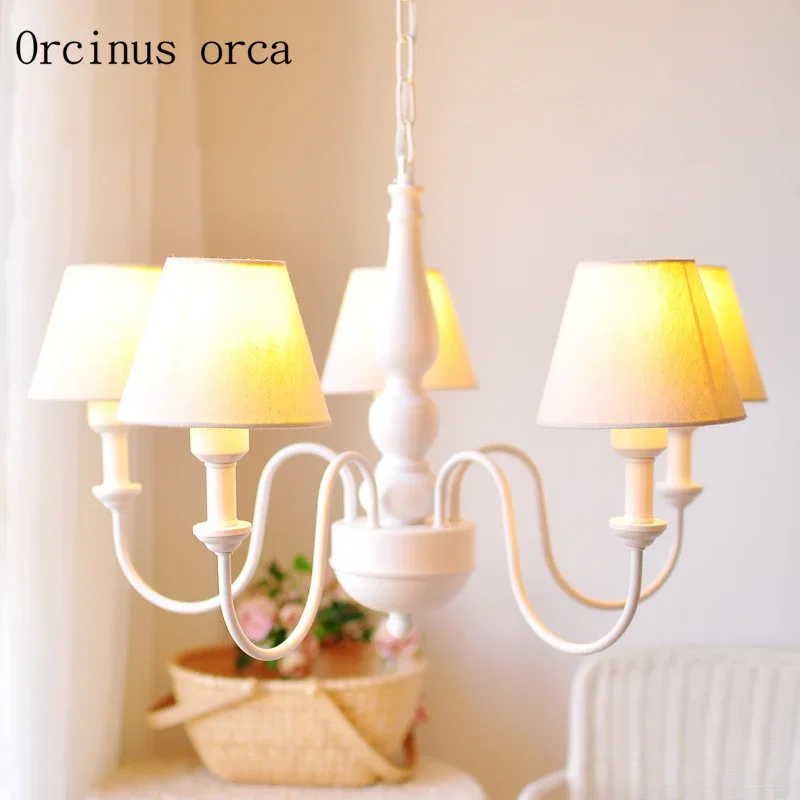 

Pastoral simple white chandelier living room restaurant bedroom American retro LED iron Chandelier free shipping