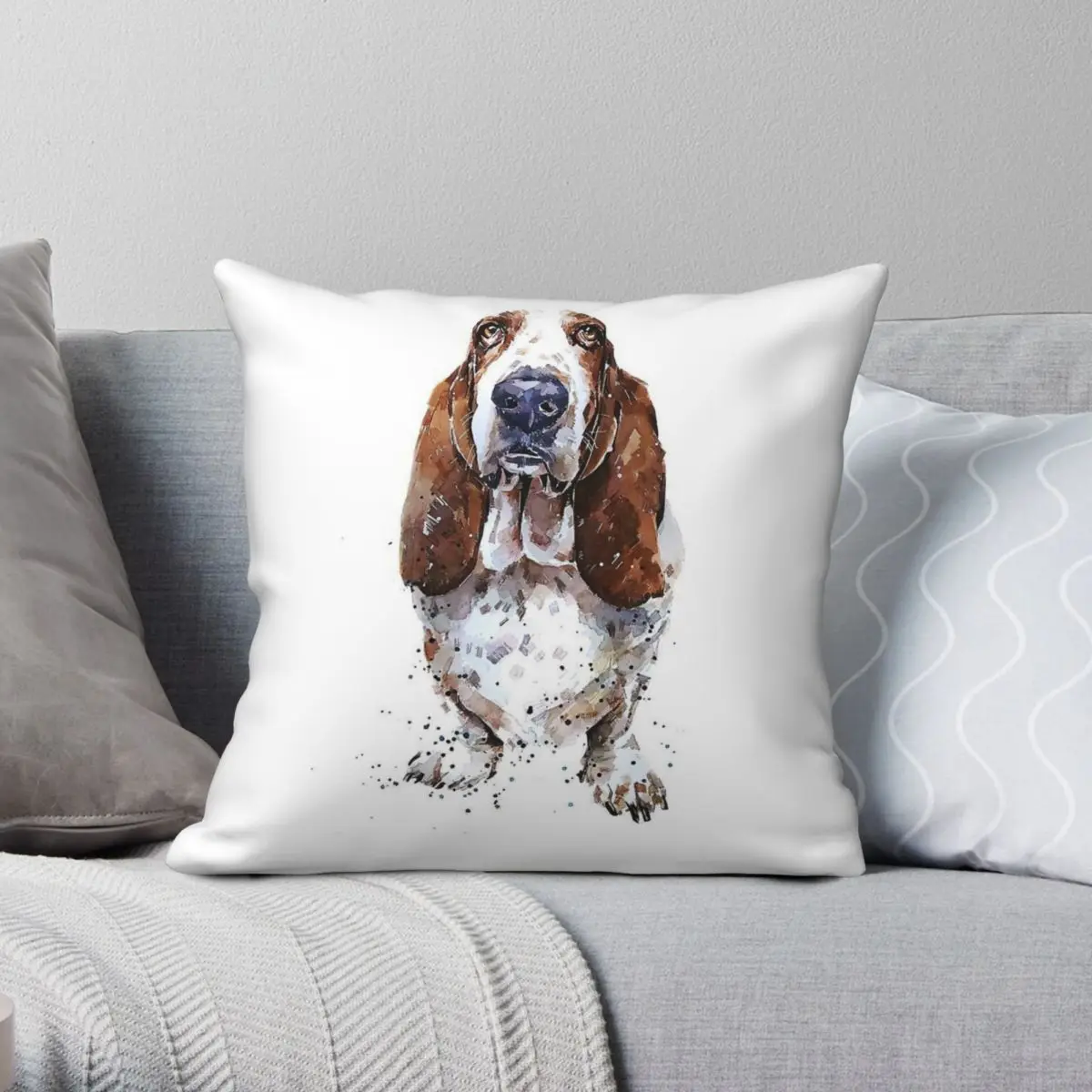 Basset Hound Square Pillowcase Polyester Linen Velvet Creative Zip Decor Pillow Case Car Cushion Cover