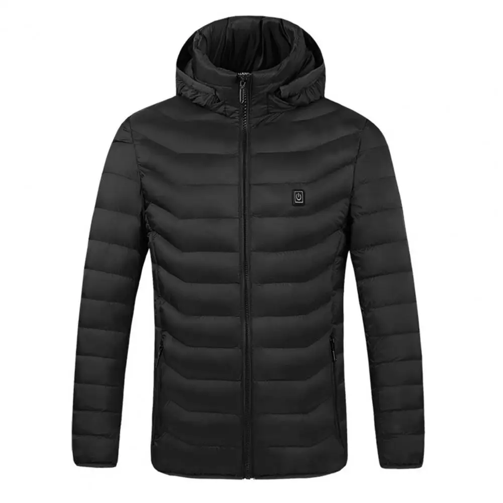 Safe Heated Jacket Windproof Men\'s Winter Down Coat with High Collar Hooded Neck Zipper Pockets Thickened Warm Adjustable Quick