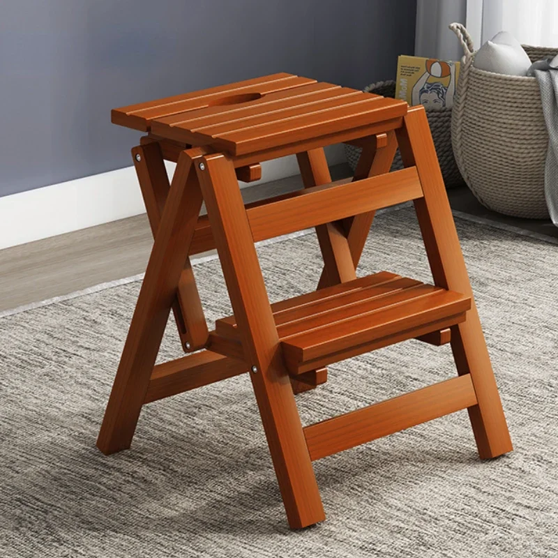 

Versatile Solid Wood Folding Ladder Multifunctional TwoStep Stool for Indoor Climbing DualUse Small Design