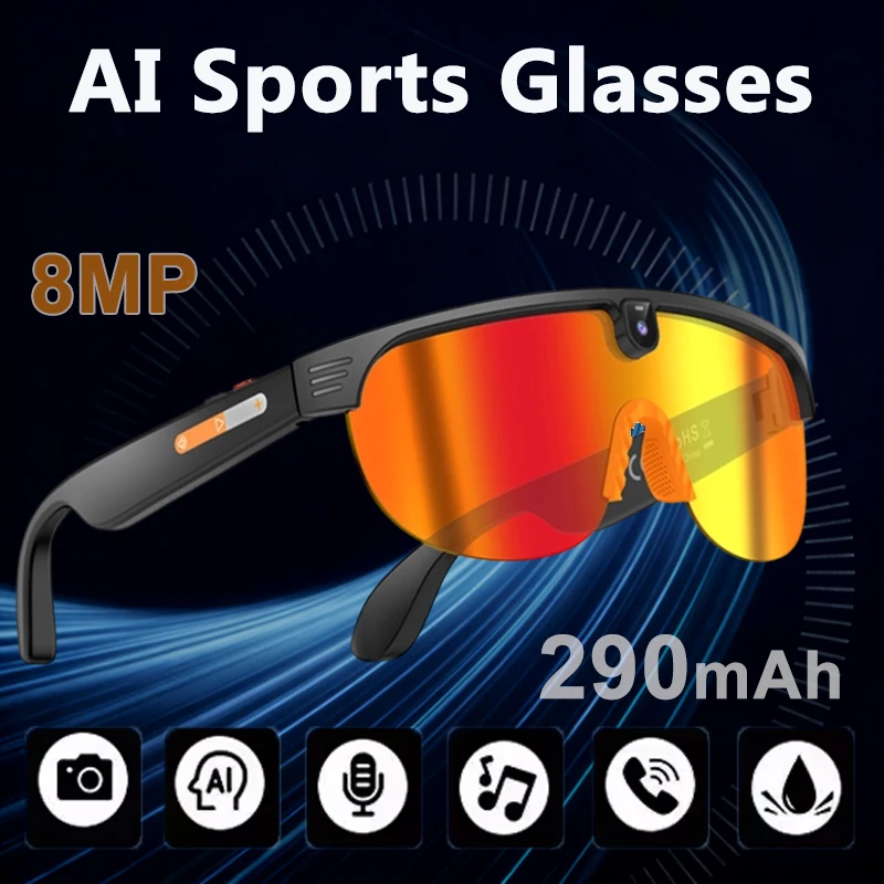 

Умные спортивные очки AI с камерой, наушниками, сенсорным управлением, ветрозащитой, Bluetooth и функцией перевода для активного отдыха и велоспорта 2026