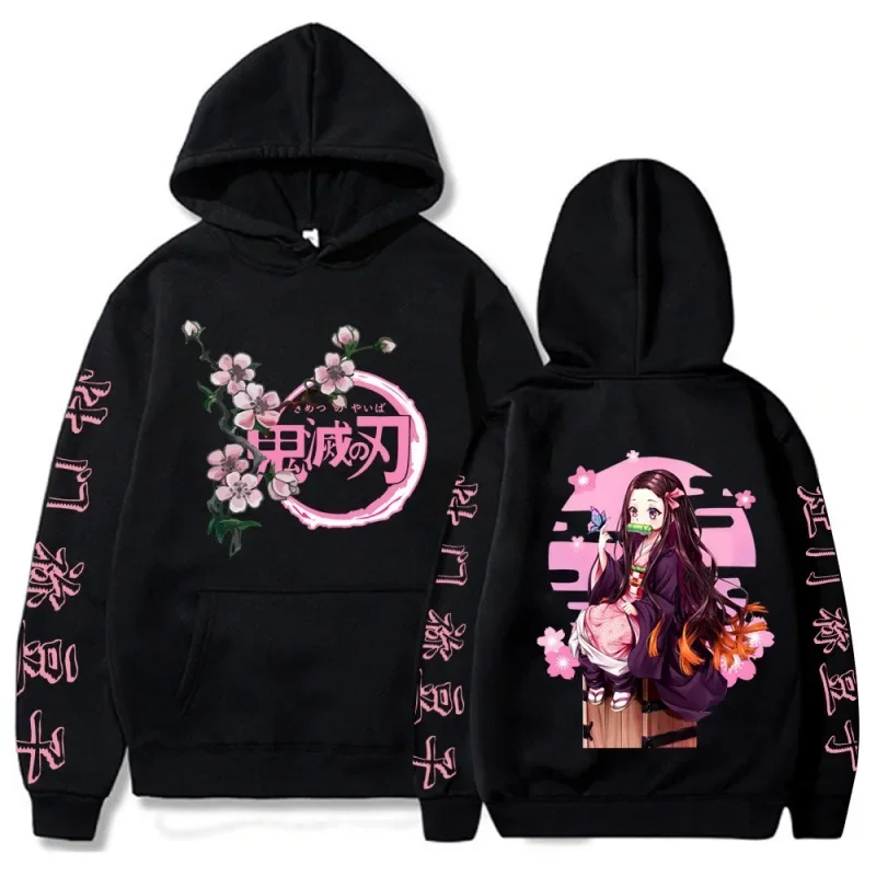 Harajuku Demon Slayer Plus Size Hoodie Kamado Nezuko Grafische Print Vrouwen Sweatshirts Lange Mouw Mode Vrouwelijke Streetwear