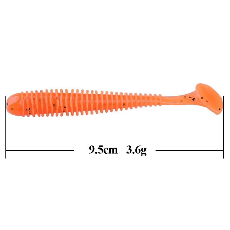 BASSKING 5Pcs Soft Bait 95mm 3.6g Silicone Bait Pesca Artificial Fishing Lure Grub T-tail Fake Fish Feeder Leurre Bass Wobblers