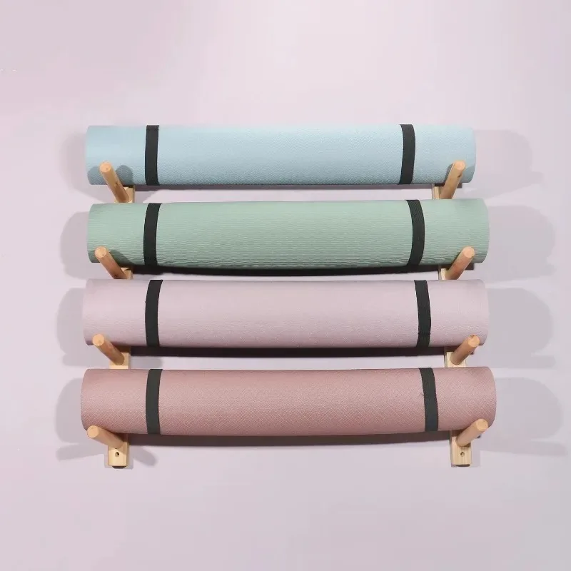 Wooden Yoga Mat Storage Holder Gym Wall Foam Roller Storage Rack Portable Yoga Mats Organizer Stand Multi-layer Organizer Stands